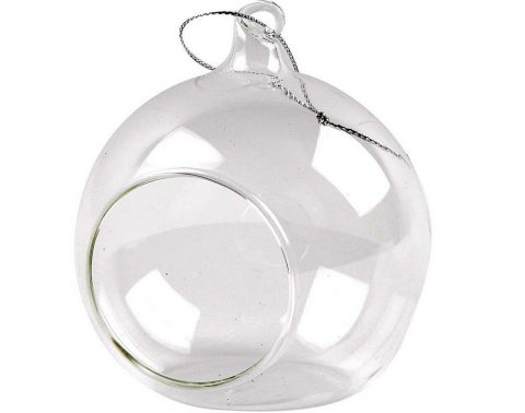 Clear glass open front bauble hire